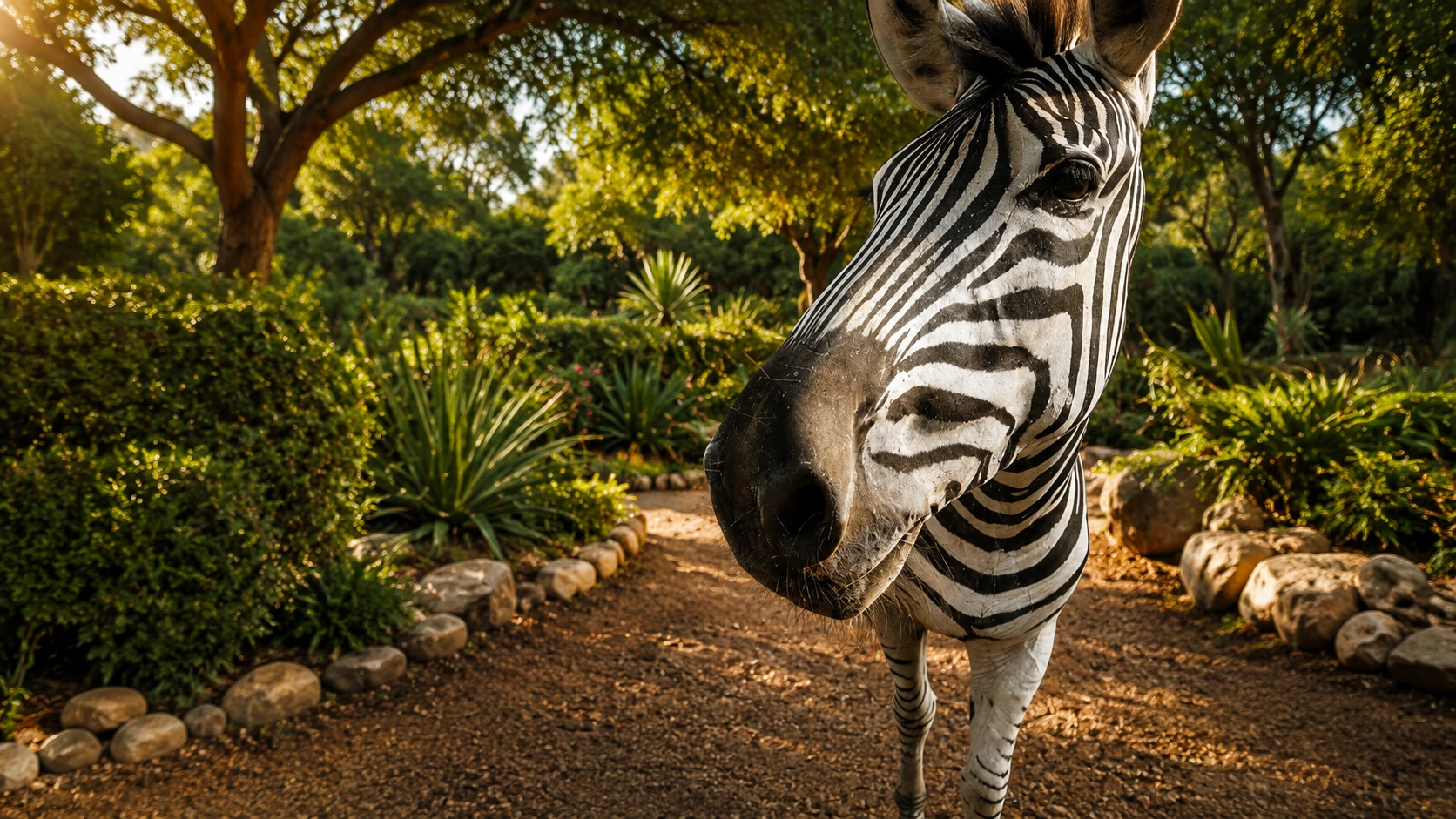 A zebra standing close to a Marloth Park property